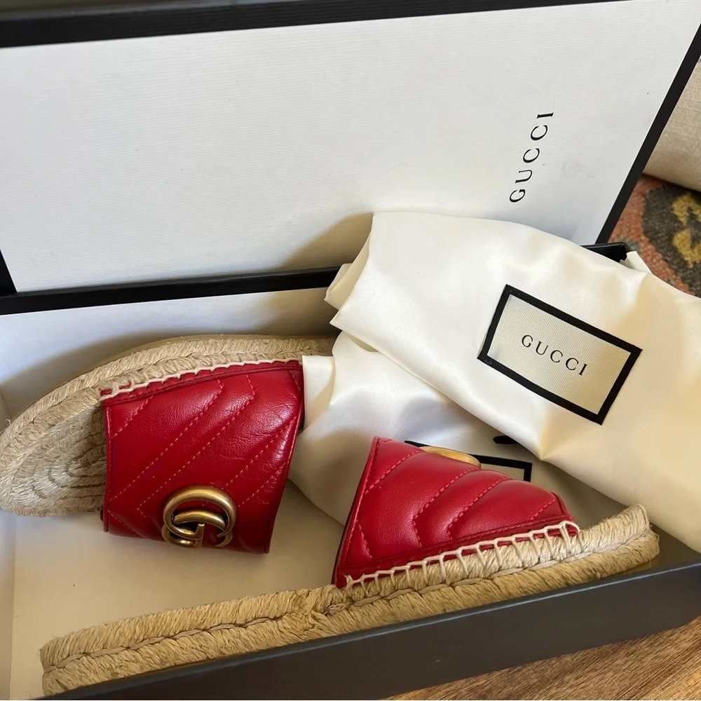 GUCCi Charlotte GG Marmont Nappa Leather Espadrilles Orig Box EU37 Worn Twice!